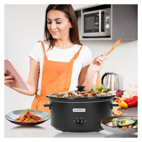 7 Quart Oval Slow Cooker Black Stainless Steel 1