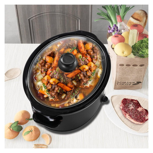 7 Quart Oval Slow Cooker Black Stainless Steel 2