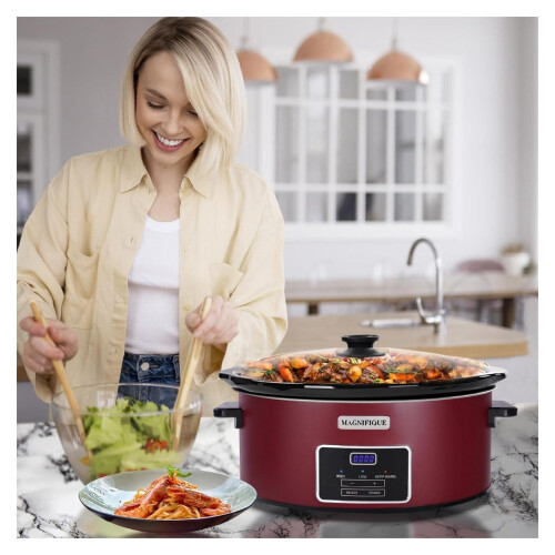 6 Quart Programmable Slow Cooker Red Stainless Steel 1