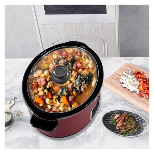 6 Quart Programmable Slow Cooker Red Stainless Steel 2