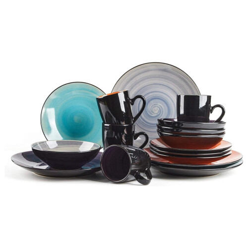 Sonoma stoneware dinner set black exterior hand-painted 1
