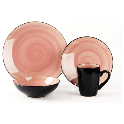 Sonoma Stoneware dinnerware set black exterior rose 2