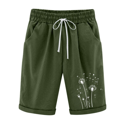 Damen-Leinenshorts, sommerlich, lässig, Baumwollmischung, elastischer Stoff