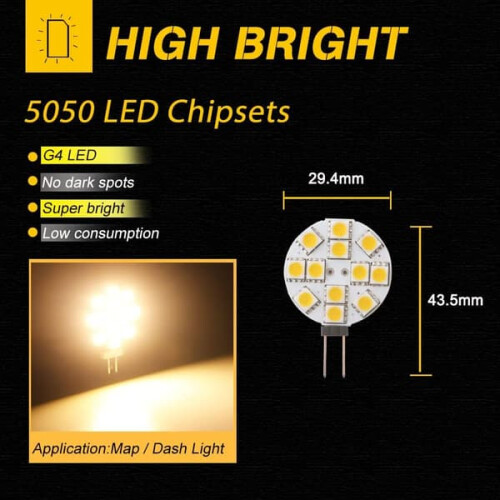 10 ampoules LED G4 non dimmables, blanc chaud 2700K, 180 1