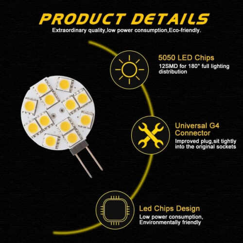 10 ampoules LED G4 non dimmables, blanc chaud 2700K, 180 2