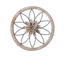 Round farmhouse wall decor gold wood and metal 11.81 inch