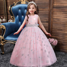 Girls Princess Dress Snowflake Print Sleeveless Pink Size