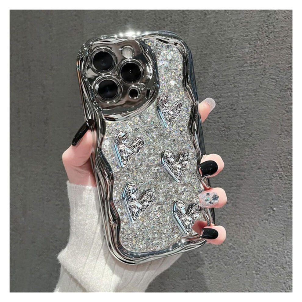Love Heart Glitter Phone Case For Iphone 15 Pro Max Silver 9448990209347