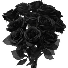 Rose di seta nere realistiche, confezione da 12, steli lunghi