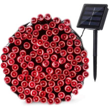 Solar lichtslinger met 200 LED's, 22 meter, 8 standen, waterdicht, rood