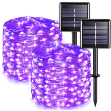 Solar lichtslinger met koperdraad, 100 LED's, 10 meter, paars