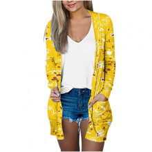 Cárdigan de algodón de manga larga con bolsillo para mujer, color amarillo.