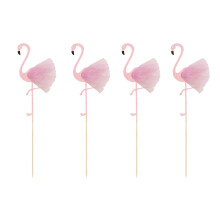 Set decor tort flamingo roz cu balet, 12 piese