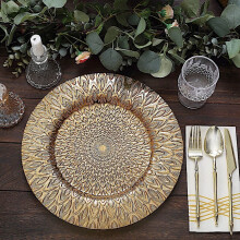 Assiettes de présentation BalsaCircle en plastique doré avec motif paon