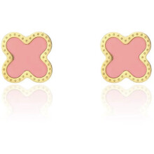 18K Gold Plated Clover Stud Earrings Pink