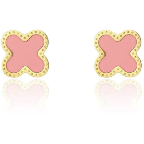 18K Gold Plated Clover Stud Earrings Pink