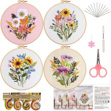 Blomsterbroderikit til voksne og begyndere med 4