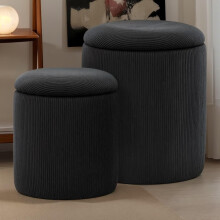 YSICK Round Storage Ottoman Set of 2 Black Corduroy