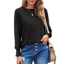 Damenbluse mit Rundhalsausschnitt, lässiges Herbst-Top