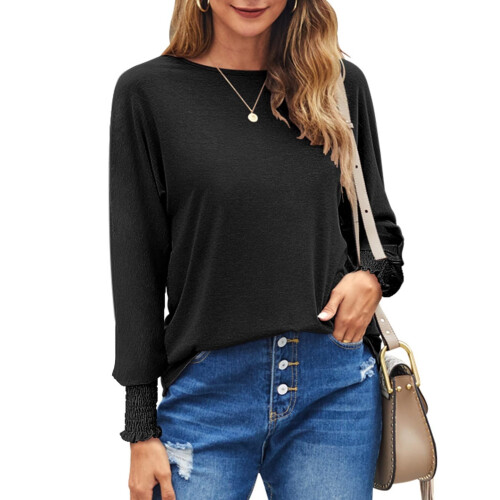 Damenbluse mit Rundhalsausschnitt, lässiges Herbst-Top