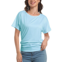 Top de manga corta estilo dolman con escote barco para mujer