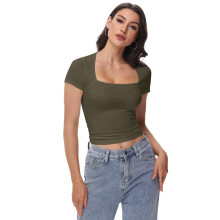 Dámske tričko s krátkym rukávom a hranatým výstrihom, slim fit