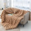Faux Fur Throw Blanket Ribbed Jacquard Beige 52x64 Inch 1