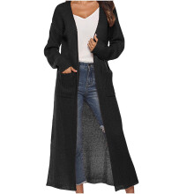 Gilet long oversize en maille noire unie pour femme