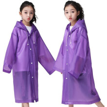 Kids reusable rain poncho with hood and sleeves purple