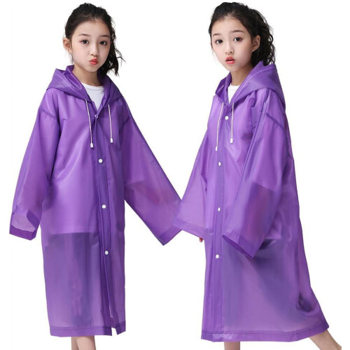 Poncho antipioggia riutilizzabile per bambini con cappuccio e maniche, colore viola