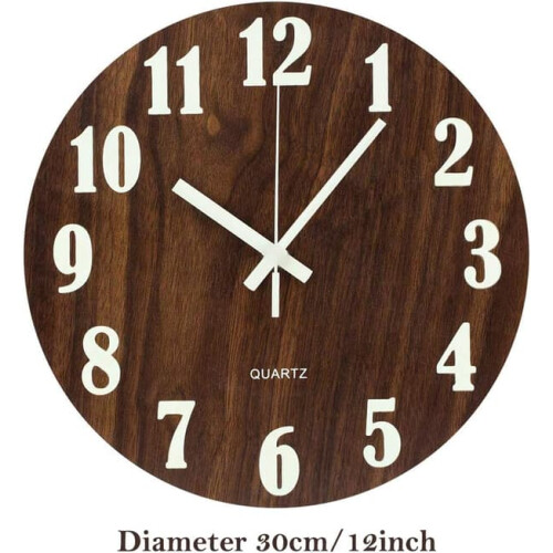 12 Inch Wooden Wall Clock Silent Luminous Night Light 1