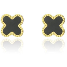 18K Gold Plated Clover Stud Earrings Black