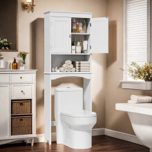 Armoire de rangement blanche à suspendre au-dessus des toilettes, avec étagère ouverte et portes