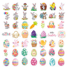 Autocollants de Pâques, motif lapin et œuf, imperméables, 50 ou 100 pièces