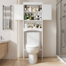 Armário de armazenamento branco para instalação sobre o vaso sanitário, independente, com 3 níveis.
