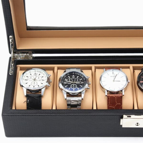 Watch Box Black Carbon Luxury 6-Watch Storage 1