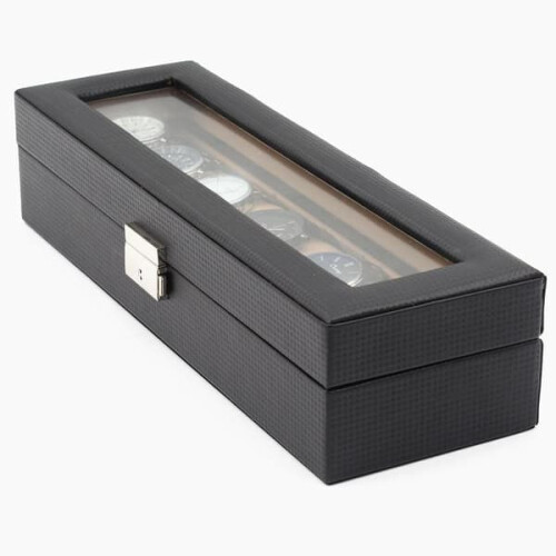 Watch Box Black Carbon Luxury 6-Watch Storage 2