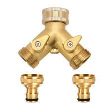 3/4 Inch 2 Way Hose Splitter Brass Y Valve Garden Tap Connector with 2 X3/4 Inch Brass Water Tap Outside Tap Kit