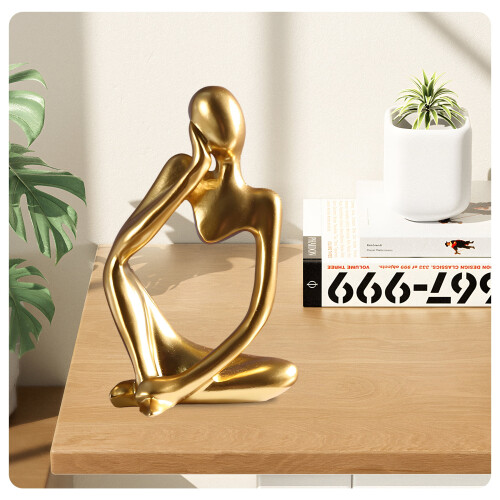 Abstract Thinker Sculpture Gold Resin 12-inch