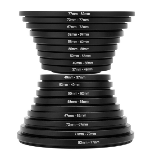 Camera Lens Filter Adapter Metal 18pcs 37-82mm