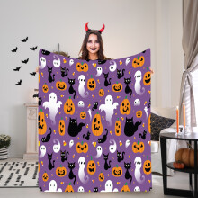 Couverture d'Halloween en flanelle noire et blanche 127 x 152 cm
