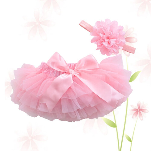 Coiffe bébé avec jupe tutu rose (1 pièce)