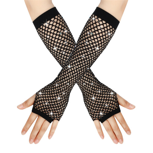 Γυναικεία χριστουγεννιάτικα γάντια με δαντέλα από διχτυωτό ψαρέμα, μαύρα, χωρίς