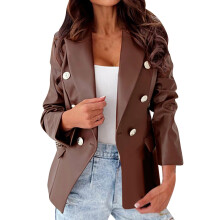 Damen-Kunstlederjacke, braun, langärmelig