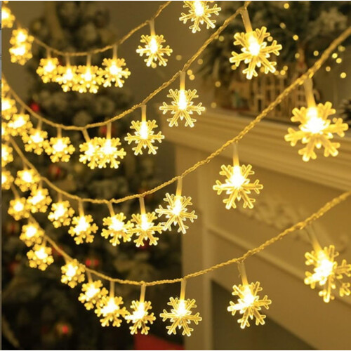 LED-Lichterkette mit Schneeflockenmotiv, USB-betrieben, 10 m