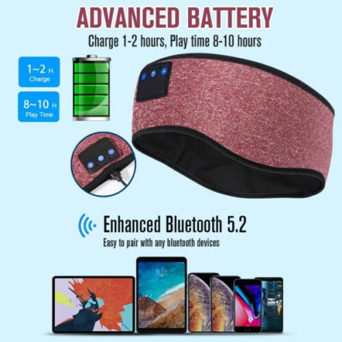 Sleep Headphones Headband Eye Mask Bluetooth Grey 1