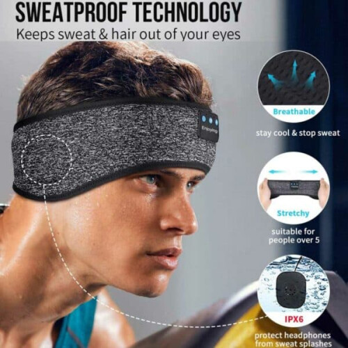 Sleep Headphones Headband Eye Mask Bluetooth Grey 2