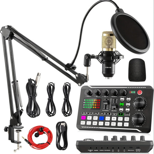 Kit de podcast avec microphone à condensateur BM800 et interface audio 1