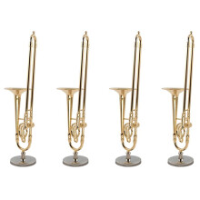 4X Trombone In Miniatura In Rame Puro da 12 cm con Supporto Modello Strumento Musicale con Scatola In Pelle Nera