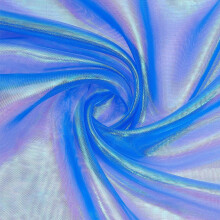 Tissu organza bleu transparent 4 yards holographique irisé